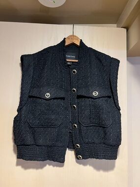 Christian Lacroix Black Textured Tweed Button Vest